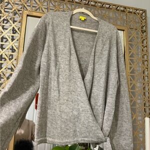 Roller Rabbit Light Heather Gray V Wrap Sweater with Tie - Never Worn!